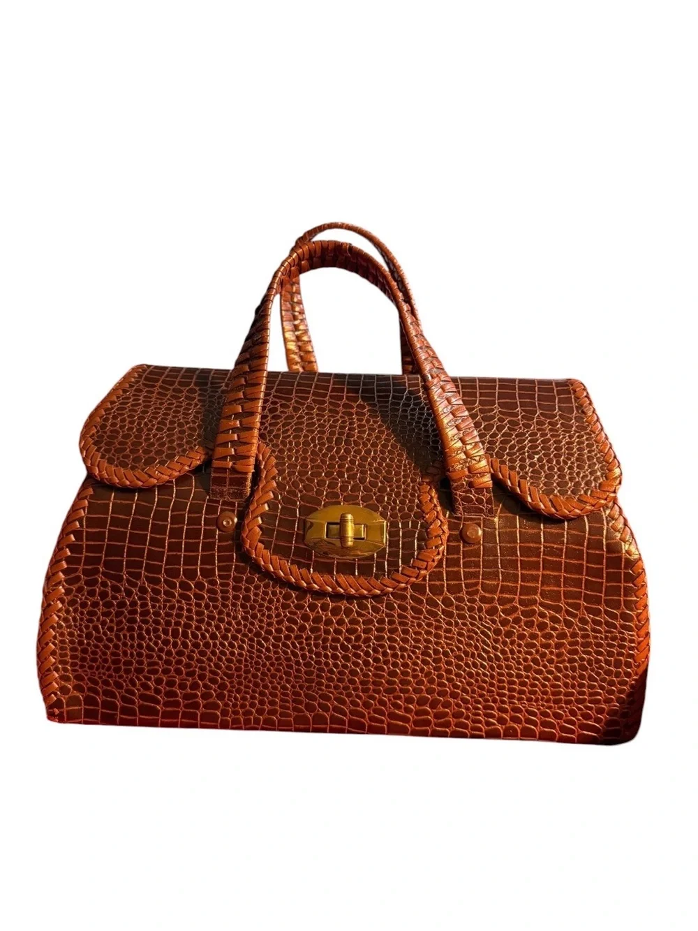 Source Unknown Croc-Embossed Top-Handle Satchel in Brown